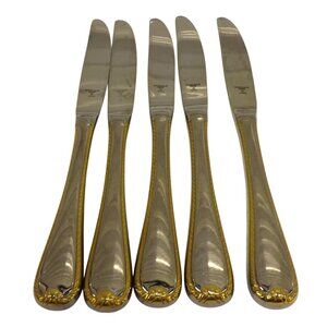 Gorham Golden Ribbon Edge Stainless Steel Dinner Knives Set Of 5 Gold Silver